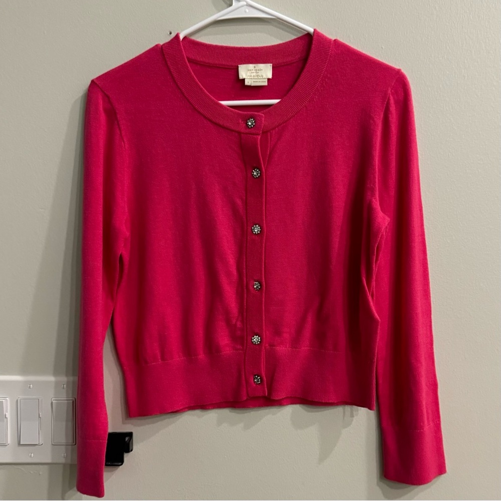 Kate Spade Hot Pink Cardigan with Rhinestone Buttons